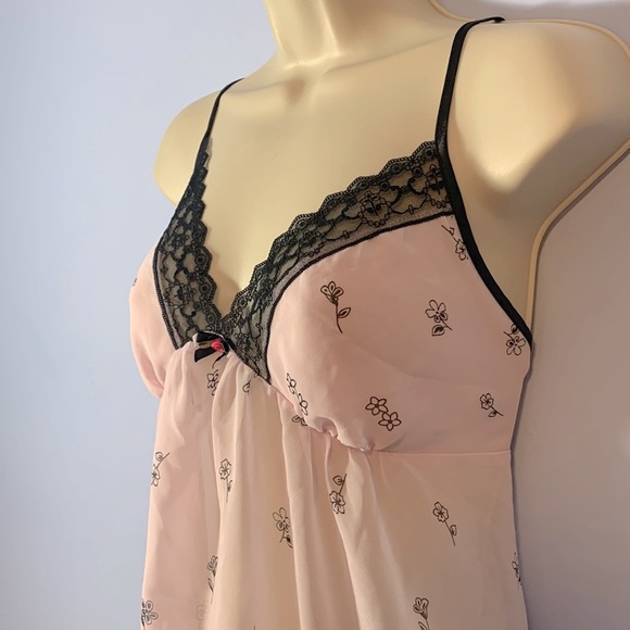 Apt. 9 babydoll nightie slip dress teddy cami baby pink black lace floral size L - Picture 4 of 9